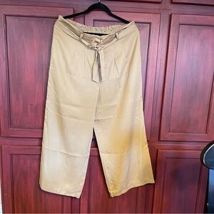 Tan Wide-Leg Pants with Tie Waist